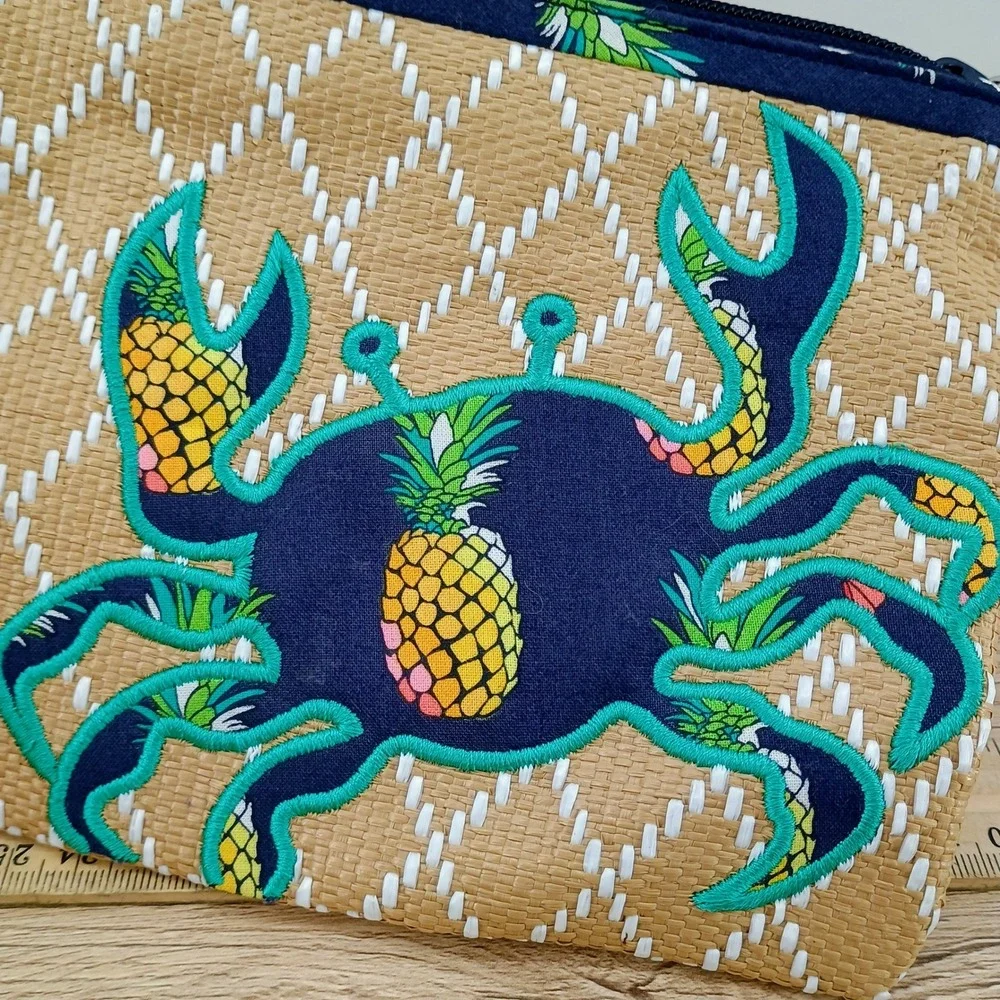 Vera Bradley Wristlet Pouch Beach Toucan Party Crab Pineapple Woven Tan Blue NEW